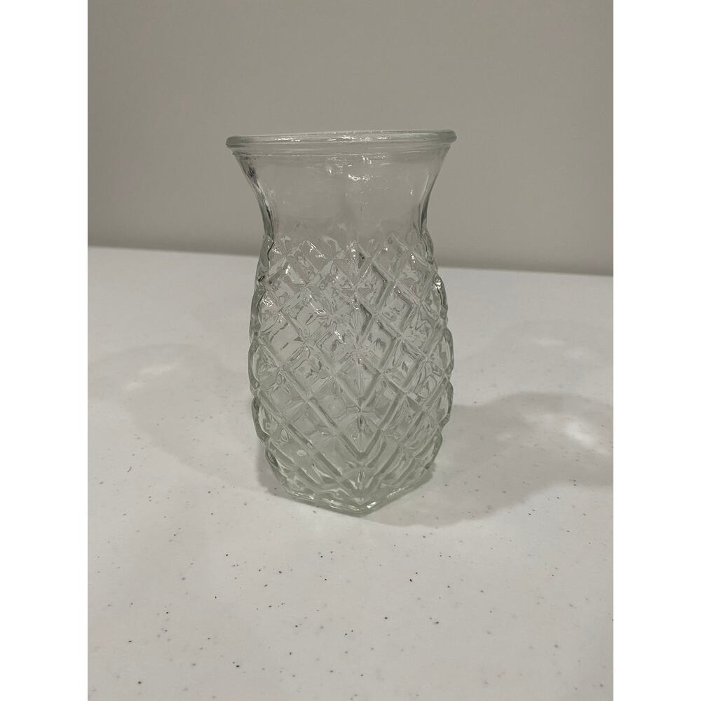 Pineapple Pattern Clear Glass Vase - Vintage